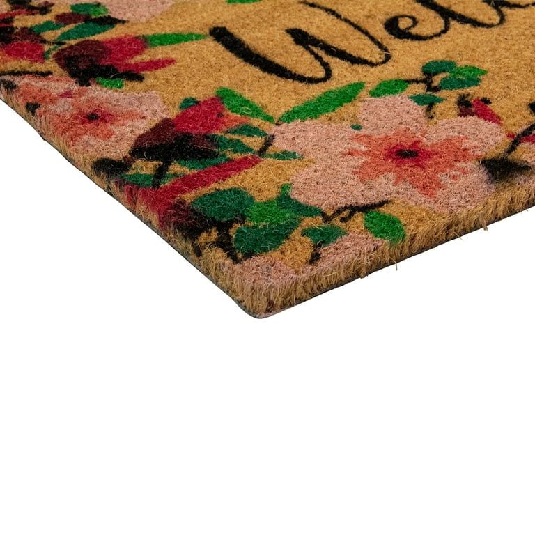 Natural Coir Blossoming Floral Outdoor Rectangular Welcome Doormat 18 x 30 Northlight Seasonal