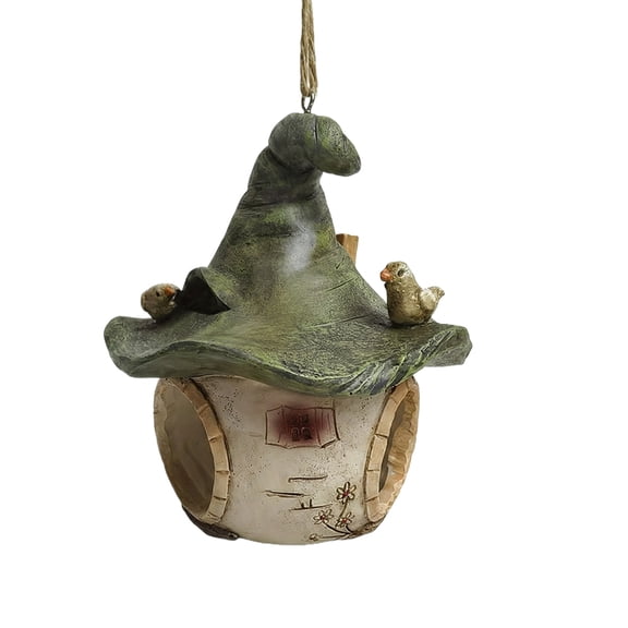 Hanging Hummingbird House for Outside, Handwoven Natural Grass Bird Nest, Warm Shelter for Small Wild Birds, 5.5in Tree Shaped Garden Habitat
