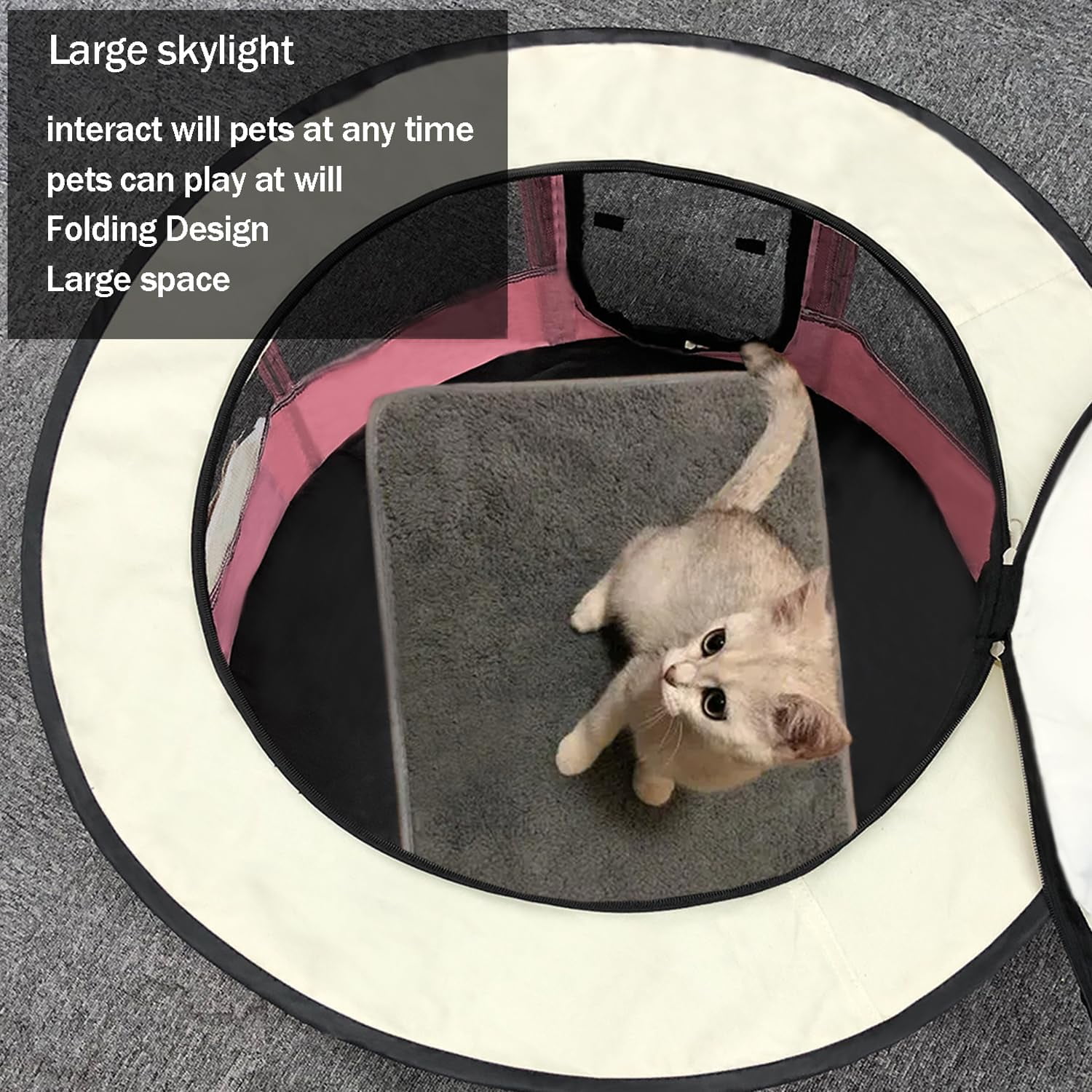 Cat Pen,Cat Cages Indoor,Portable Cat Enclosures Indoor,Foldable Dog & Cat Play Pen,Fit for Cat/Rabbit/Puppy,Ideal for Indoor,Outdoor and Camping Use,Cat House,S (Pink Round,28.34 * 28.34 * 15.74in)