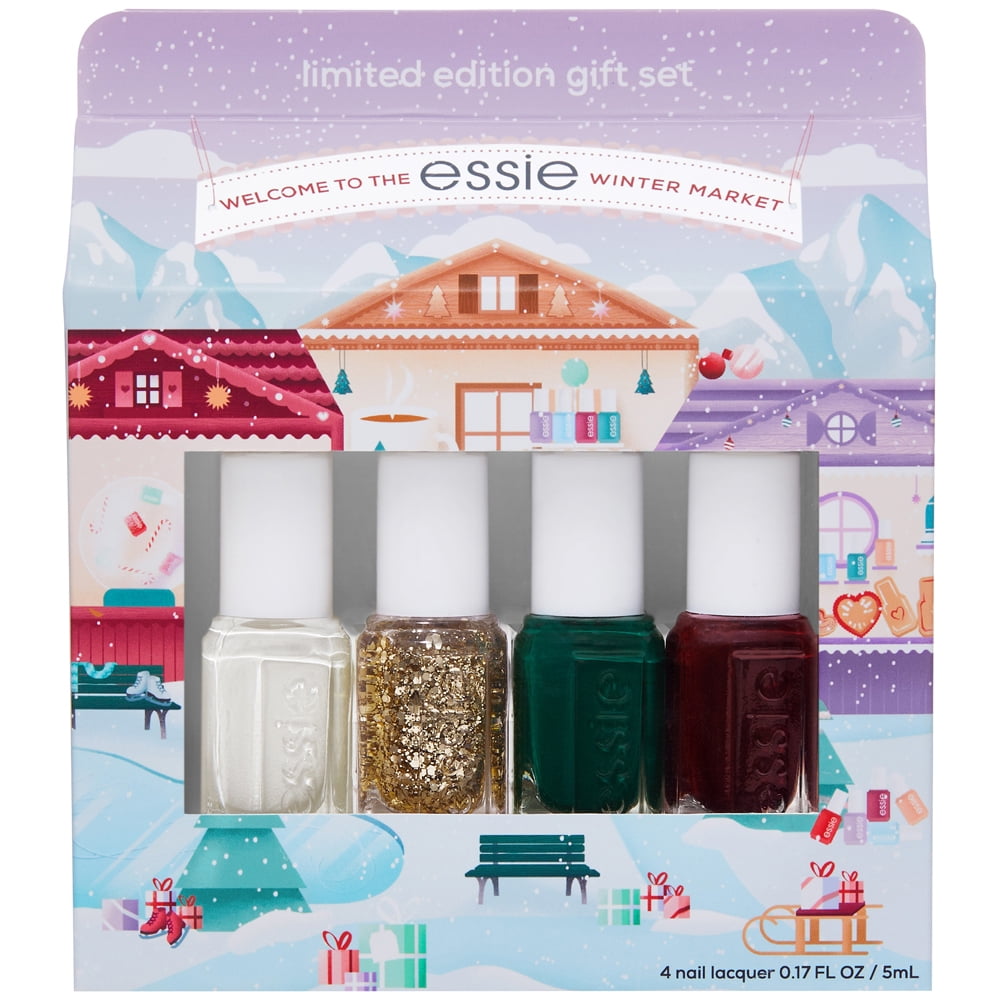 essie limited edition holiday mini nail polish gift set, 4 pieces, best  sellers, 1 kit