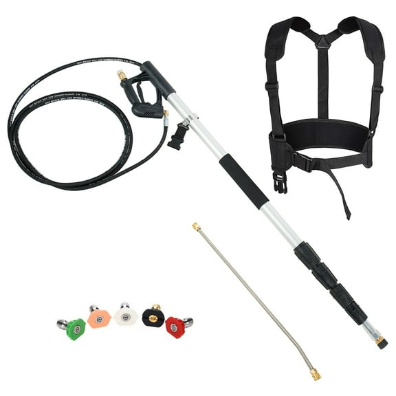 Telescoping Pressure Washer Extension Wand, Telescoping Spray Wand Lance 18 Ft, Commercial Grade Washer Spray Gun, Wands with Adjustable Strap Belt and 5 Quick Connect Nozzles, 4000 PSI