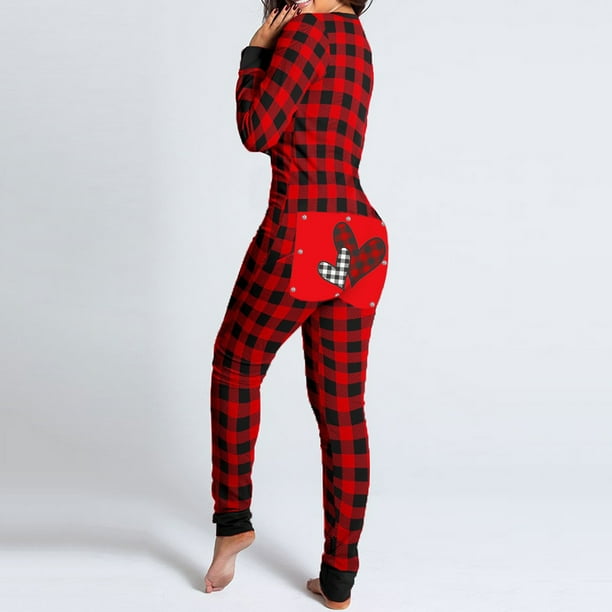 TopLLC Women's Christmas Pajamas Plaid Onesies Pajamas Sexy Deep V