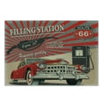 thumbnail image 3 of Cars Cutting Board, Poster Style Image Gasoline Station Commercial Element Route 66 IllustrationPrint, Decorative Tempered Glass Cutting and Serving Board, Small Size, Vermilion Beige, by Ambesonne, 3 of 5