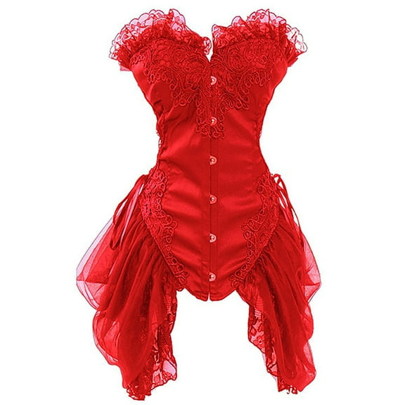 Generic Women's Sexy Strapless Floral Embroidery Solid Gothic Corset with Lace Skirt