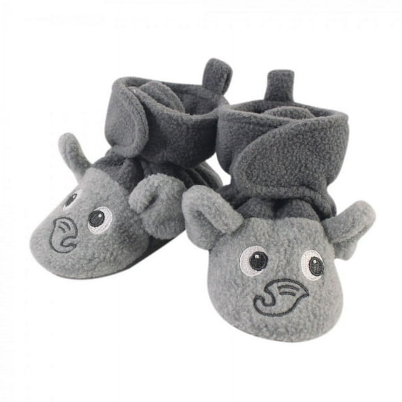 Hudson Baby Baby and Toddler Cozy Fleece Booties, Heather Gray Elephant, 0-6 Months