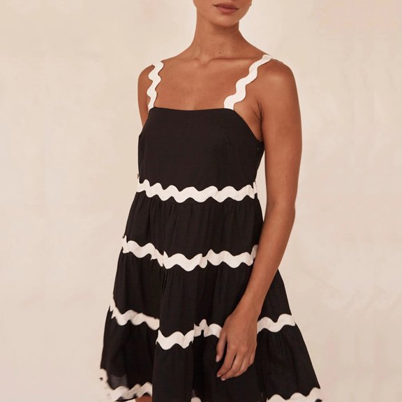 DailyTrove Women's Ruffled Hem Mini Dress, Short Sleeve, Casual Beach & Festival Wear, Lightweight Chiffon Blend, Fit & Flare, Contrast Hem
