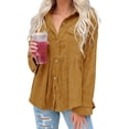 thumbnail image 5 of Women Long Sleeve Corduroy Peplum Shacket Jacket Button Down Babydoll Shirts Oversized Casual Blouses Tops, 5 of 6