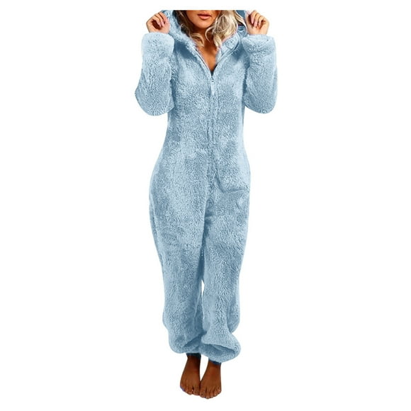 Heliisoer Women Long Sleeve Hooded Jumpsuit Pajamas Rompe Sleepwear