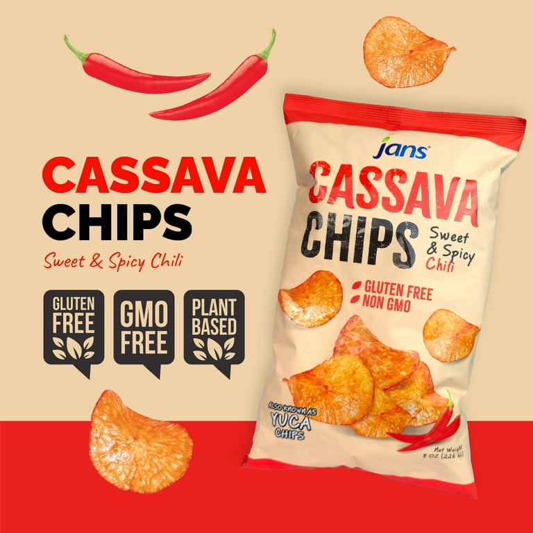 Jans Roots Chips - Cassava Balado (Sweet & Spicy Chili) Flavor 8oz