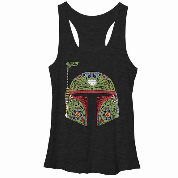 Women's Star Wars Boba Fett Sugar Skull Racerback Tank Top Black Heather Medium