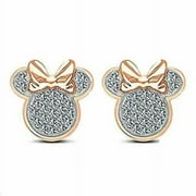 SHREE JEWELS 2 Ct Round Cut White Diamond Mickey Mouse Stud Earrings 14k Rose Gold Plated