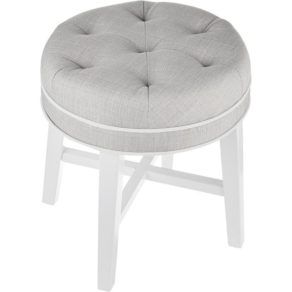 Sophia Round Tufted Wood and Upholstered Backless Vanity Stool for Makeup Room or Bathroom, Gray