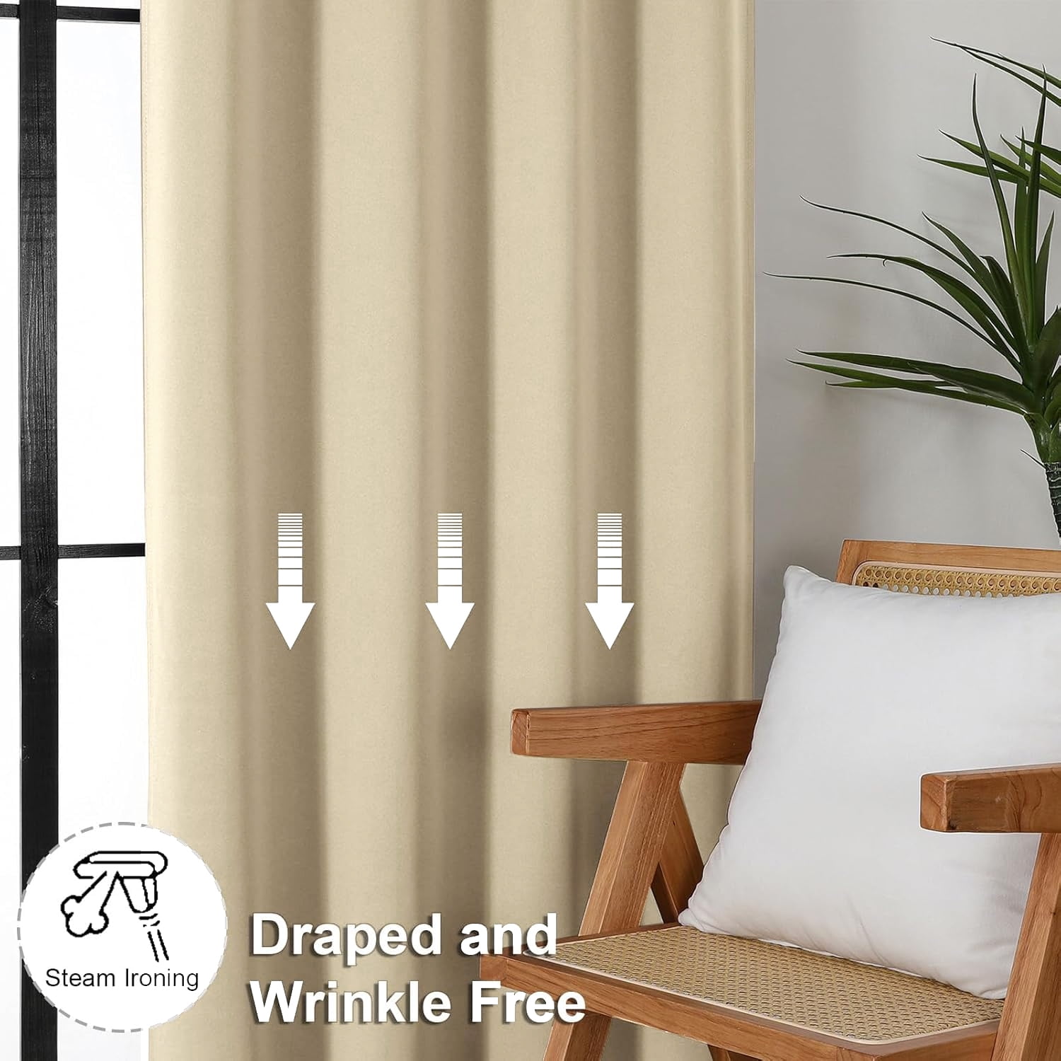 XUEYU Window Curtains Blackout, Back Tab Curtains 72 Inch, 100% Blackout Curtains Darkening Light Blocking Curtains for Living Room Bedroom Full Light Blocking Curtains 2 Panel Set,W42 x L72, Beige
