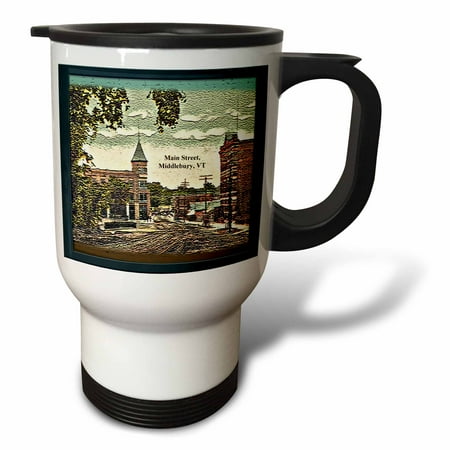 

3dRose Main Street Middlebury VT (Vintage 1908 - Textured) Travel Mug 14oz Stainless Steel