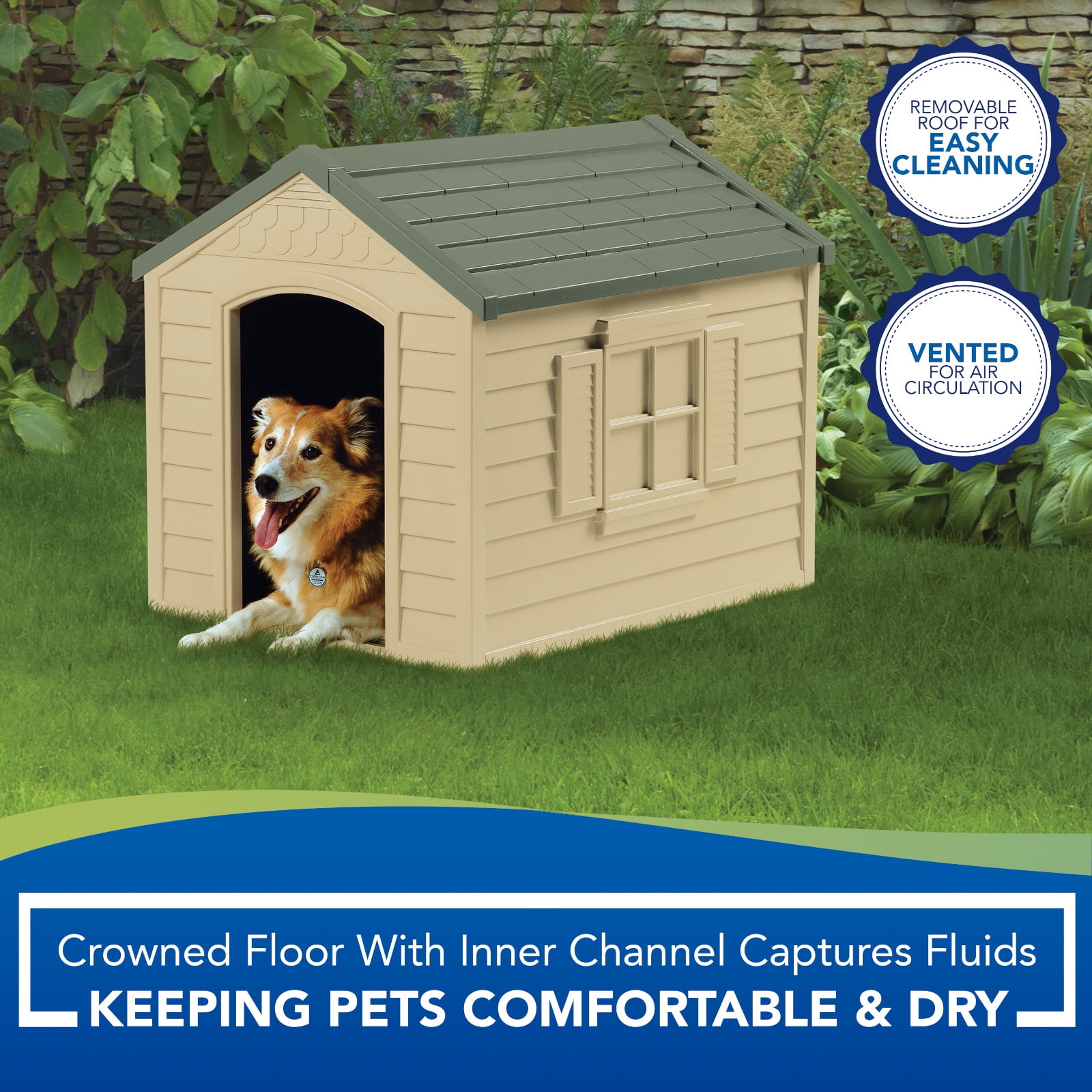 BOUSSAC DH250 Durable Resin Snap Together Dog House with Rem