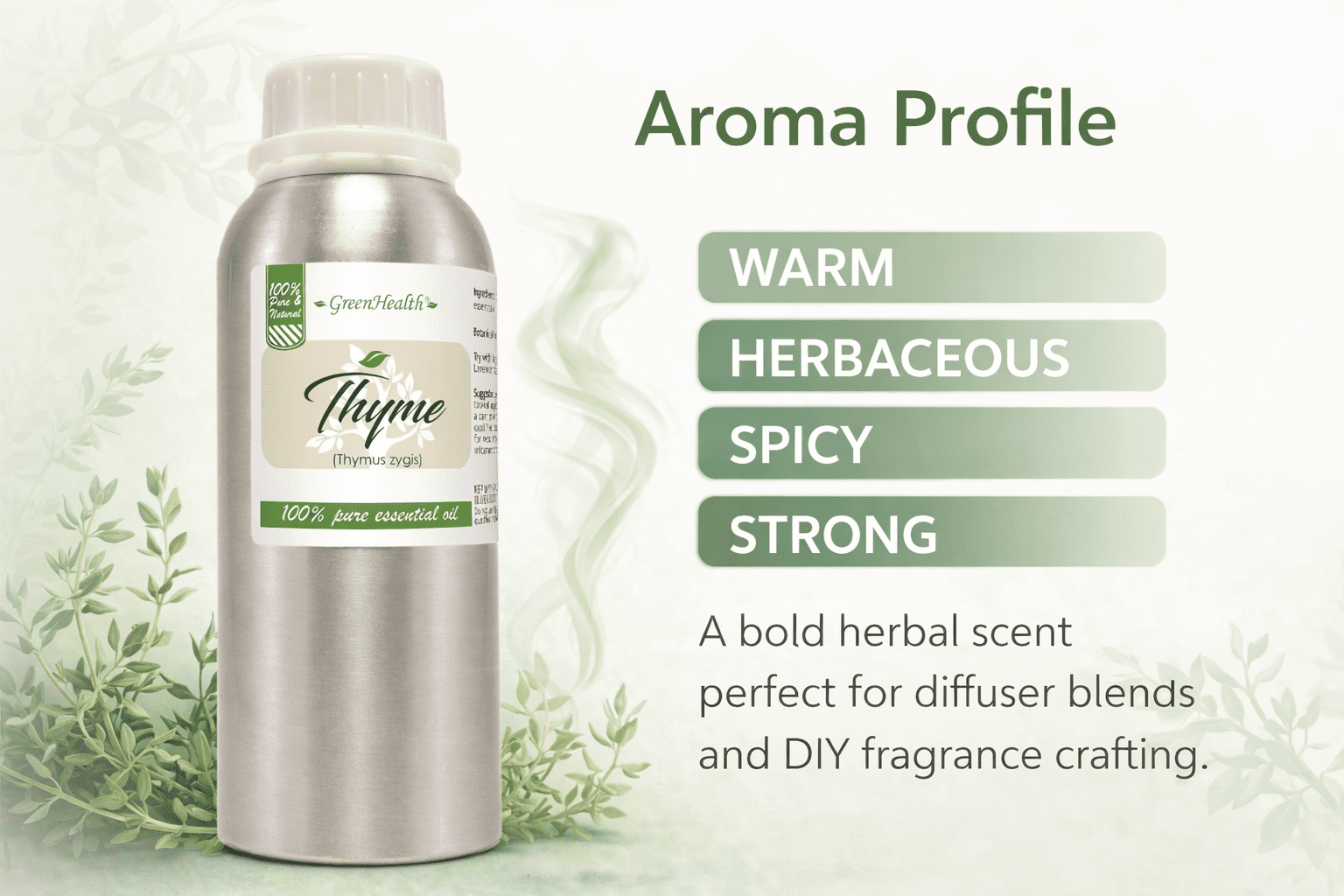 Thyme Essential Oil 8 fl oz – 100% Pure Thyme Oil– Aromatherapy Essential Oil for Diffuser, Soap Making & Candle Making – Aluminum Bottle with Locking Cap – GreenHealth