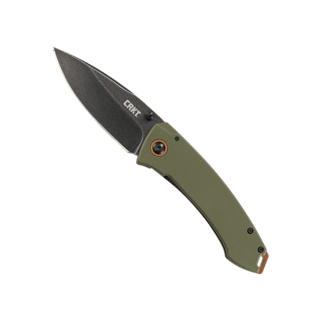 CRKT Tuna EDC Pocket Knife: Plain Edge Drop Point Blade with Frame Lock Thumbstud Open Black Stonewash Finish Olive Green Handle 2520