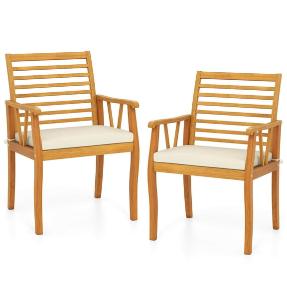 Costway Patio Chairs Set of 2with Inclined Backrests and Slatted Seats Acacia Wood Outdoor