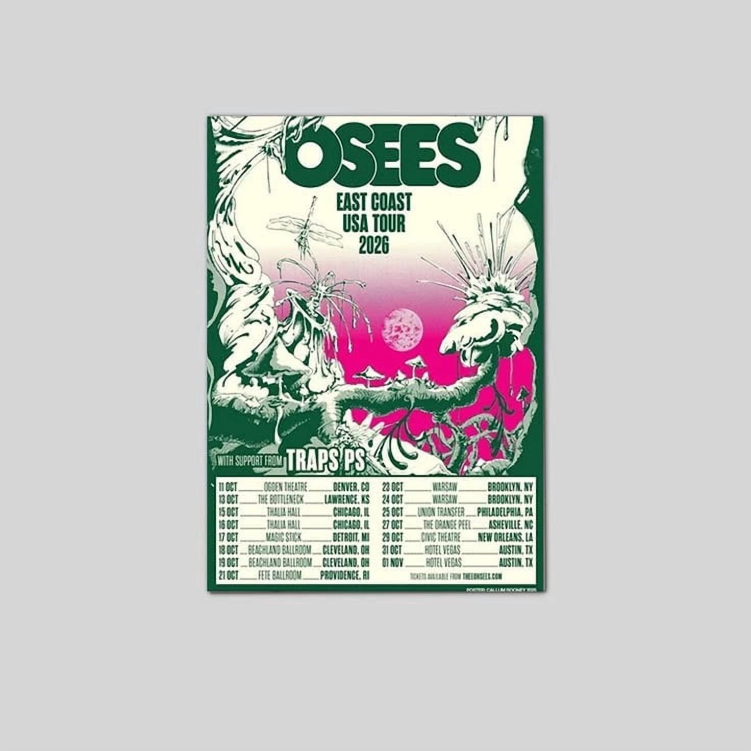 Osees East Coast Tour 2026 Psychedelic Rock Concert Poster Size 24''x36'' The Golden Shop