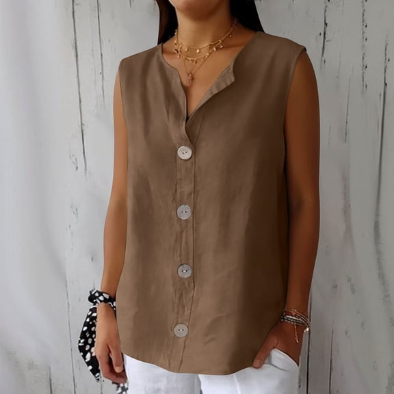 Craaazy Womens Comfortable Solid Color Henley Neck Tunic Top for Casual Leisure Gift
