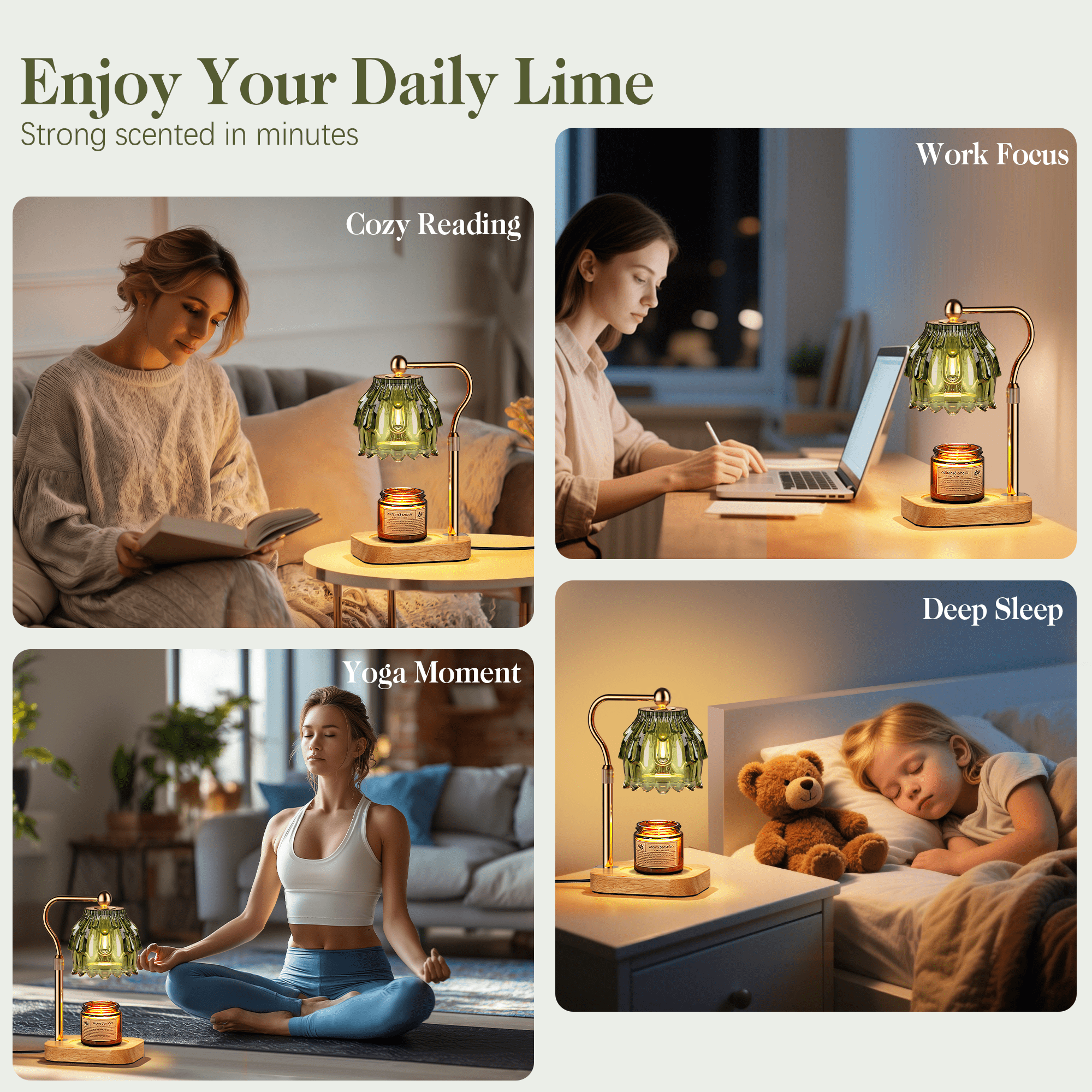Candle Warmer Lamp with Timer Dimmer, Modern Wax Warmer for Scented Wax Jar Candle Warmer with 2 Bulbs, Adjustable Height Glass Lamp for Gifts,House Warming Gifts, Home Decor, Gold Green