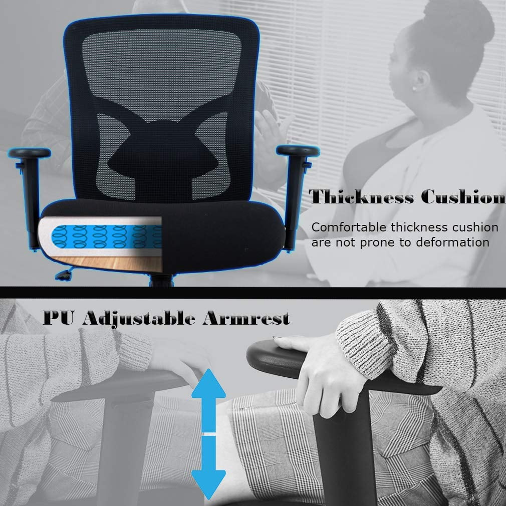 Mesh Desk Chairs Big and Tall Office Chair Ergonomic Computer Chair Heavy Duty 400 lbs Task Chair with Wheels and Adjustable Arms, Black