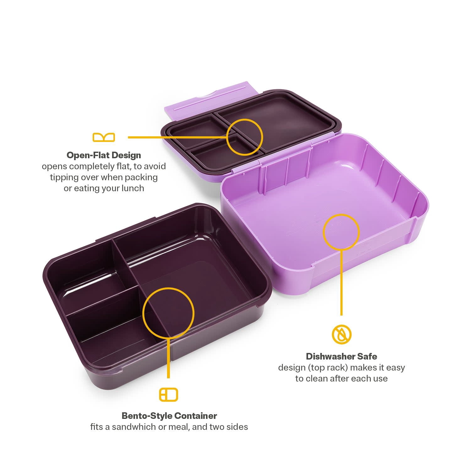 RTIC Lunch Trio, Lunch Box, Container and Ice Pack, Insulated, Leak Proof, Lavender