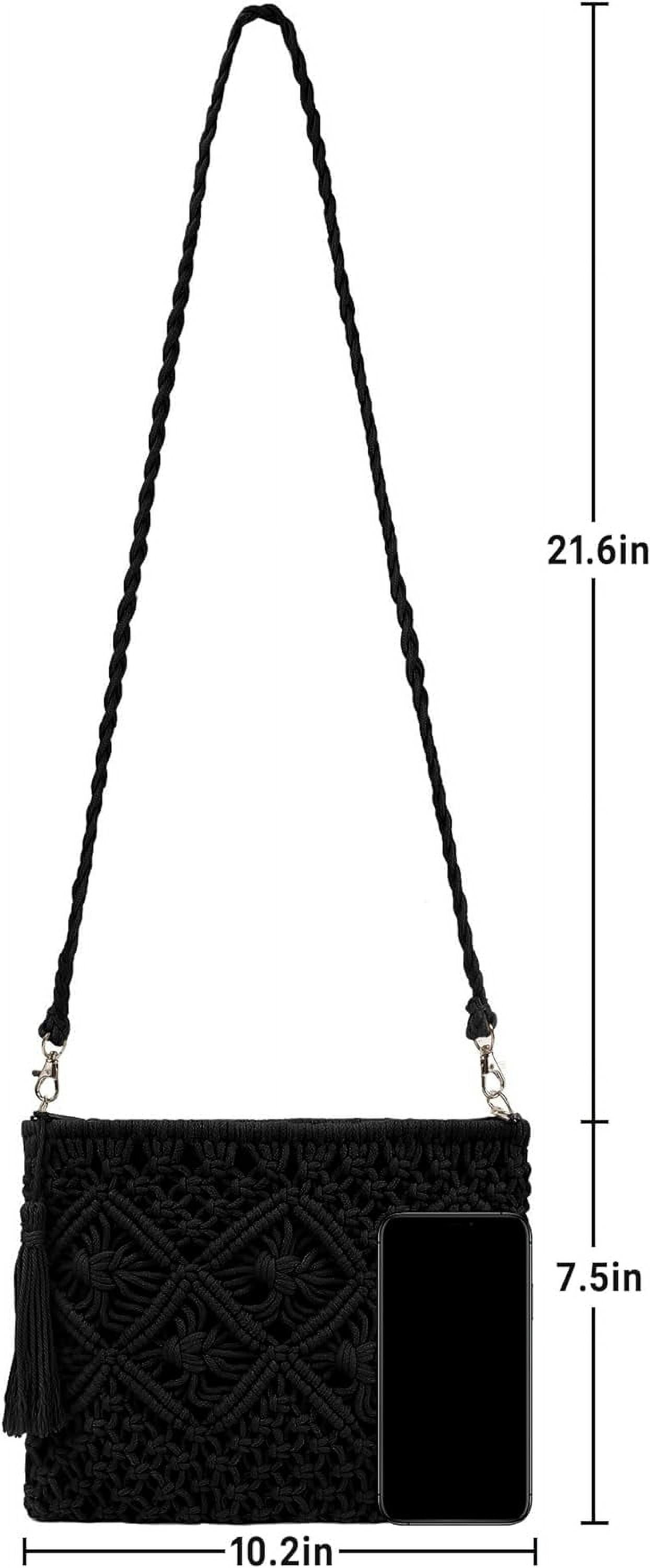 Women Crochet Shoulder Bag Handmade Woven Beach Crossbody Handbag Satchel Purse with Tassel for Summer
