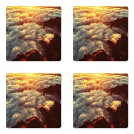 

Clouds Coaster Set of 4 Sunset on the Hill Tops Above the Clouds Unusual Extreme Morning Glory Print Square Hardboard Gloss Coasters Standard Size Orange White Brown by Ambesonne
