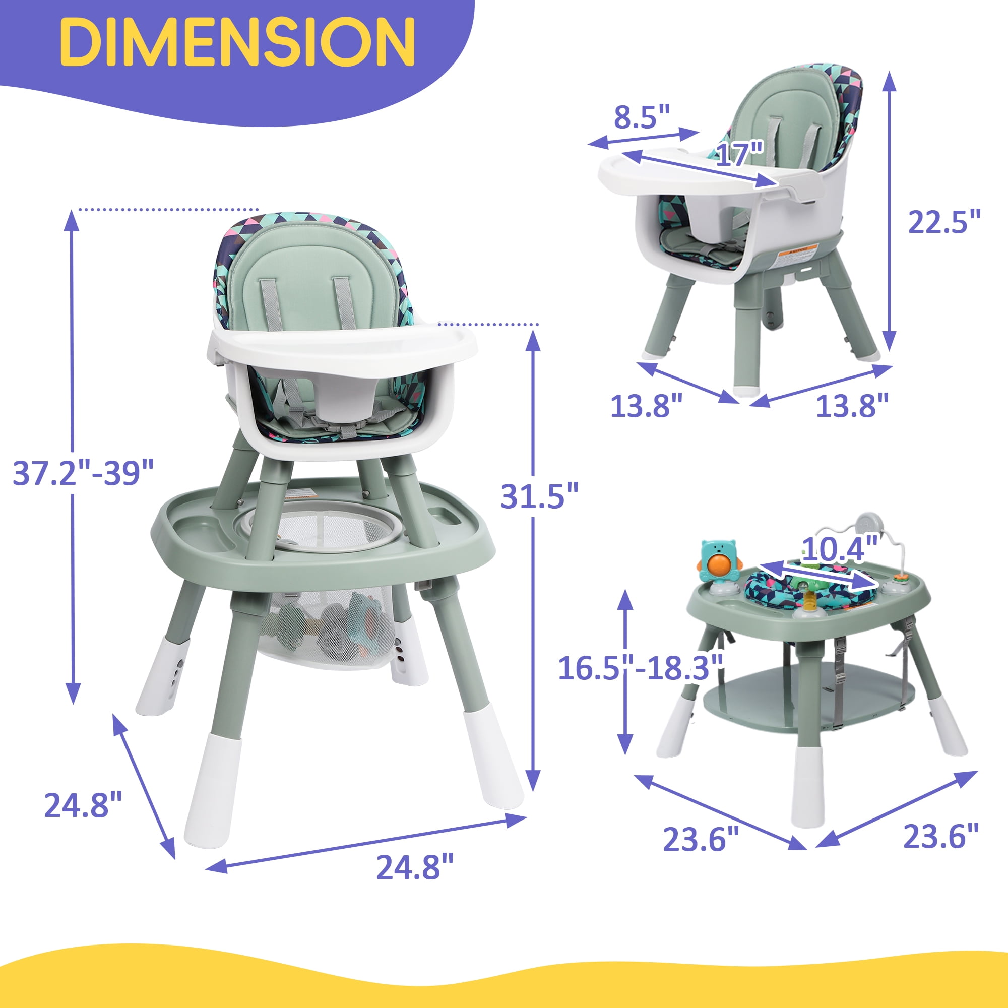 Tolead 15-in-1 Baby Highchair & Activity Center, 15-in-1 Convertible High Chair with Green