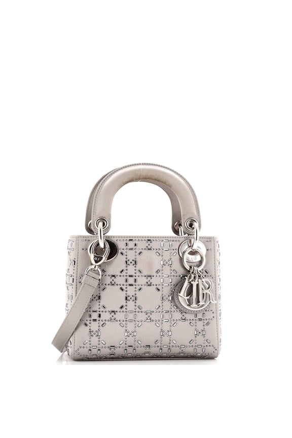 Pre-Owned Lady Dior Bag Crystal Embellished Cannage Quilt Satin Mini By Rebag