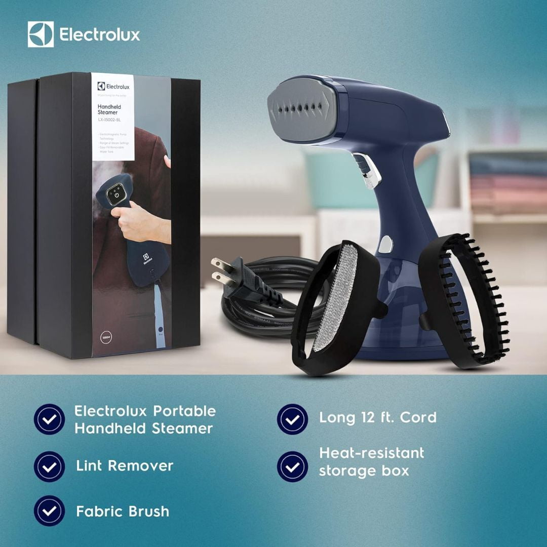 Electrolux LX15002 Portable Handheld Garment and Fabric Steamer with Quick Heat Ceramic Plate Steam Nozzle, Blue