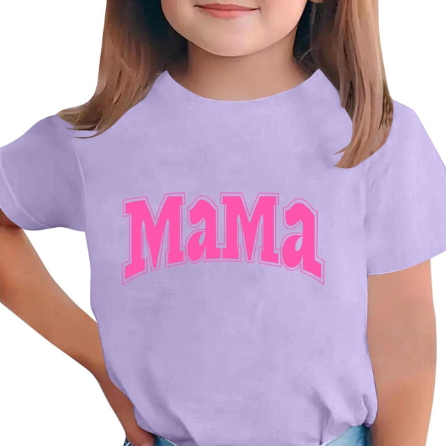 Zpanxa T-Shirts pour Tout-Petites Fille Imprimé Fête des Mères Col Rond Manches Courtes Haut Polyester Spandex 5-6 Ans