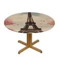 thumbnail image 3 of Nawypu  Round Fitted Tablecloth Retro Eiffel Tower Paris Flower Table Cloth with Elastic Edged Waterproof Wipeable Round Table Cover for Patio Parties Outdoor Decor, 3 of 7