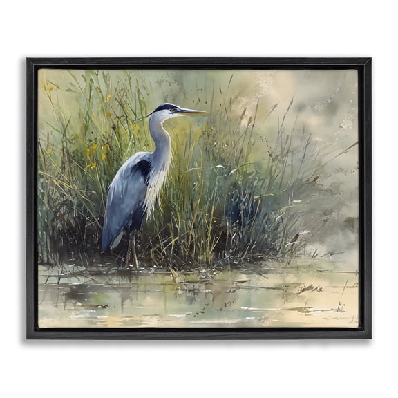Stupell Industries Rustic Lodge Heron In The Grass Black Floating Frame Canvas Art, 21 x 17, by Franklyn Gregory