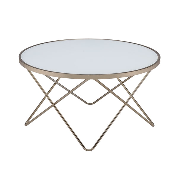 Urban Designs V Metal Frame Round Coffee Table - White Frosted Glass