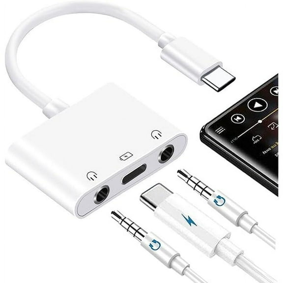 USB C to 3.5mm Audio Adapter 3 in 1 Aux to USB C Headphone Splitter with PD Fast Charge Adapter Compatible with iPhone 16/iPad Pro/Pixel 9 8/Galaxy S24 S23