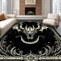Flatwoven High Traffic Area Rug, Medieval Dragon Motif Elegance, Non Slip, Stain Resistant, Washable Area Rugs for Living Room, Bedroom(Black, 4X6)