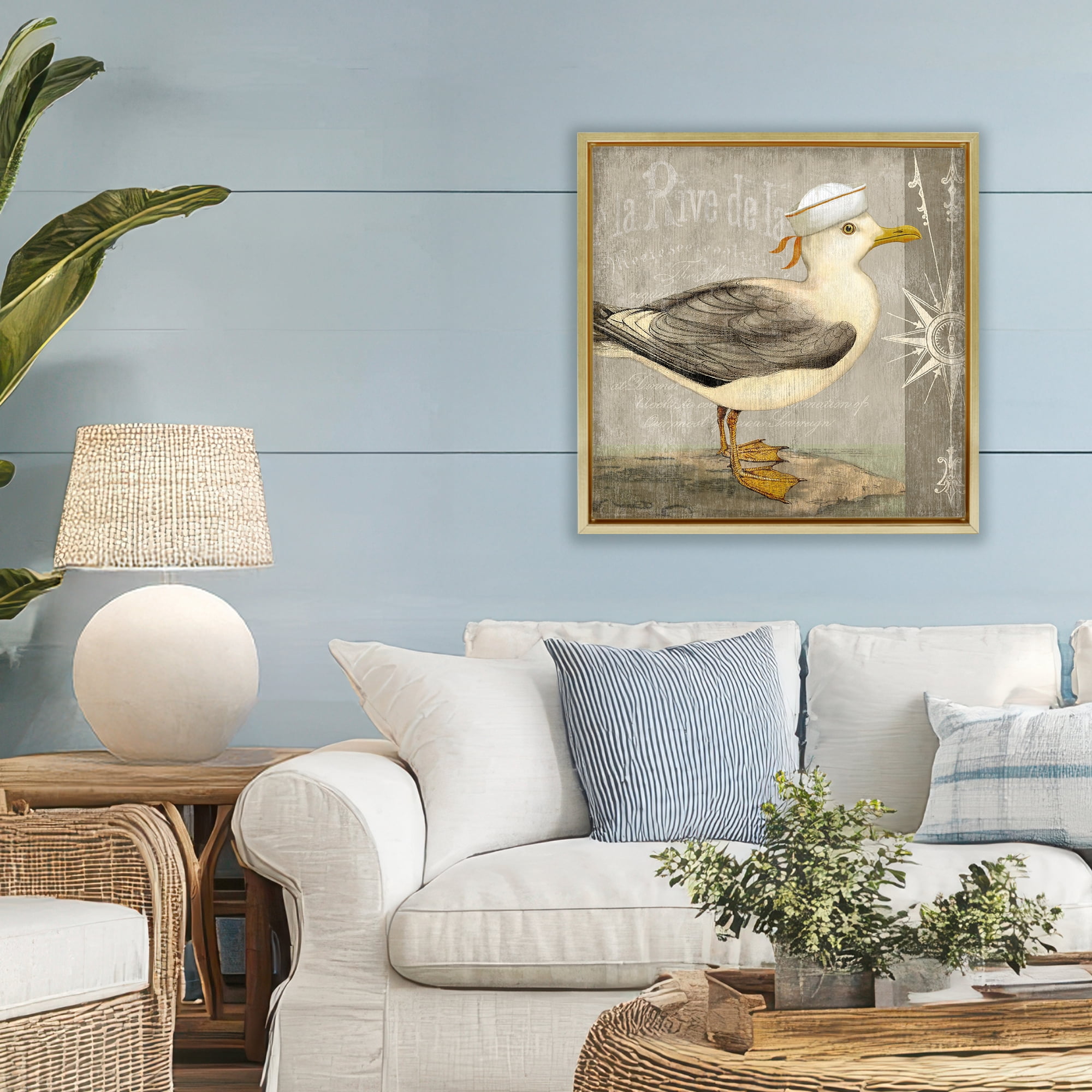 Stupell Industries Rustic Little Seagull Gold Framed Floater Canvas Wall Art, design by Suzanne Nicoll
