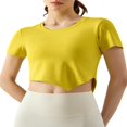 thumbnail image 1 of Opperiaya Hauts de Sport pour Femmes, Manches Courtes Col Rond Asymétrique T-Shirts de Yoga Course, 1 of 5