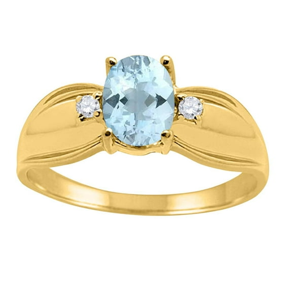 Mauli Jewels Rings for Women 0.9 Carat Oval Aquamarine and Diamond Ring 4-Prong 10K Yellow Gold