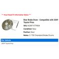 thumbnail image 2 of Rear Brake Drum - Compatible with 2009 Toyota Prius, 2 of 2