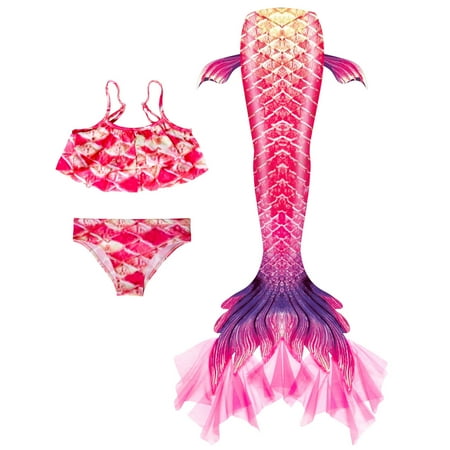 Hiijoy Toddler Girls Ruffle Bikini Swimsuit with Tail Bottom Swimwear  3-Piece  Sizes 4-5 T