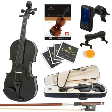 Mendini Full Size 4/4 MV-Black Solid Wood Violin w/Tuner, Lesson Book, Shoulder Rest, Extra Strings, Bow, 2 Bridges & Case, Metallic (The Best Violin Brand)