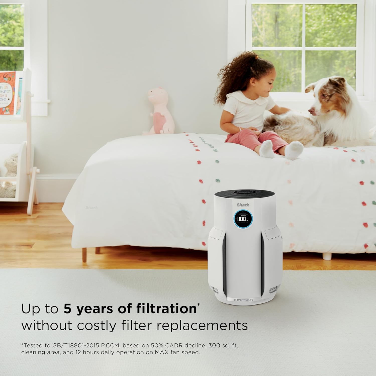 Shark NeverChange Air Purifier — HEPA exceeding filtration for up to 5 years for home, pets, allergies, dust, and smoke up to 650 sq. ft. for bedroom, dorm, nursery, and more. White, HP153