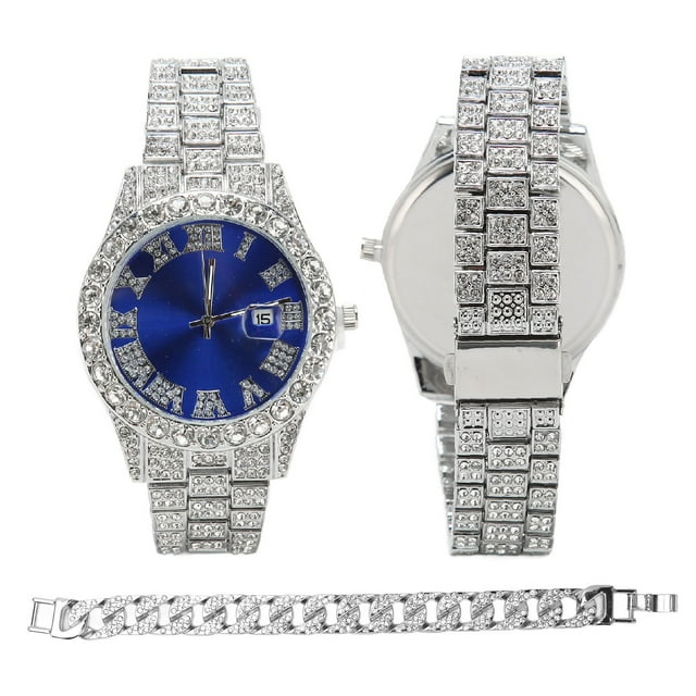 RelOJ PLETADO DE CUARZO, RELOJ DE PLATA, Dial Azul Preciso, Dial Grande Para El Trabajo
