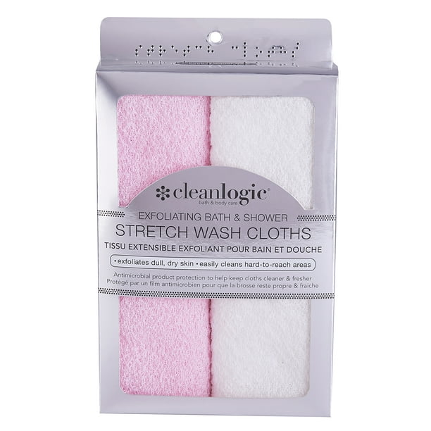 Cleanlogic Exfoliating Bath & Shower Stretch Cloths, Pink & White (Pack