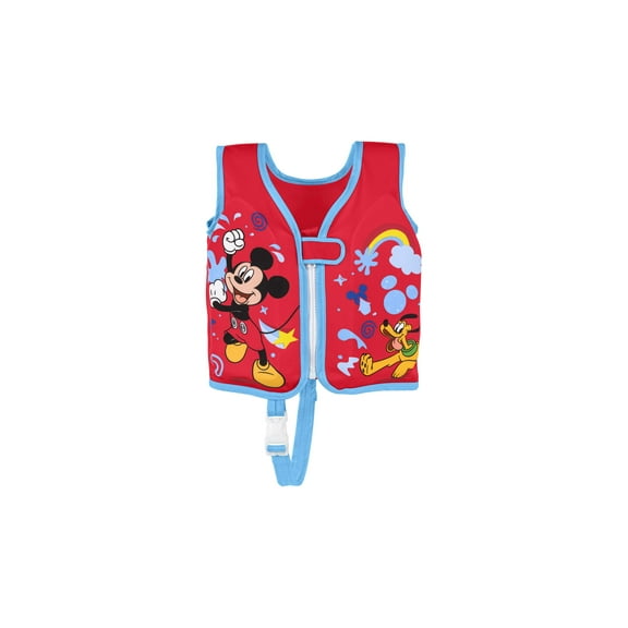 Disney Mickey Mouse Fabric Zip-Up Swim Vest, Adjustable Straps, Size S/M, Red, Ages 1-3