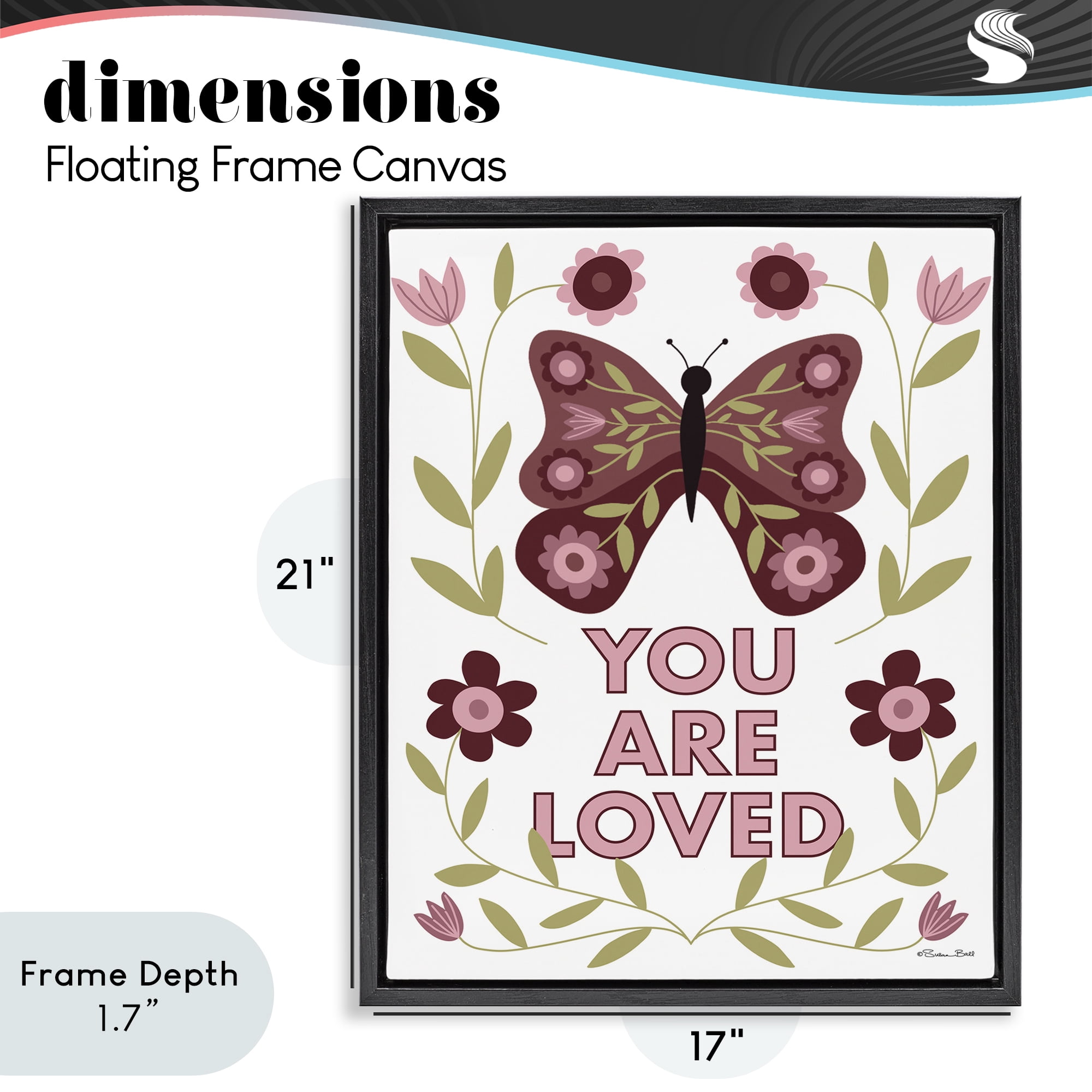 Stupell Industries You Are Loved Symmetrical Black Framed Floater Canvas Wall Art, design by Susan Ball
