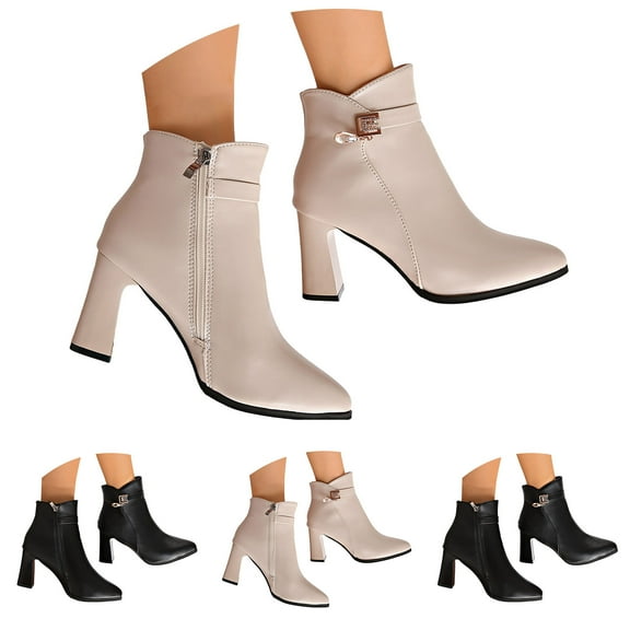 Dakaela Women's Heeled Ankle Boots Side Zipper Chunky Heel Dress Short Booties for Wedding Party Prom Black 6